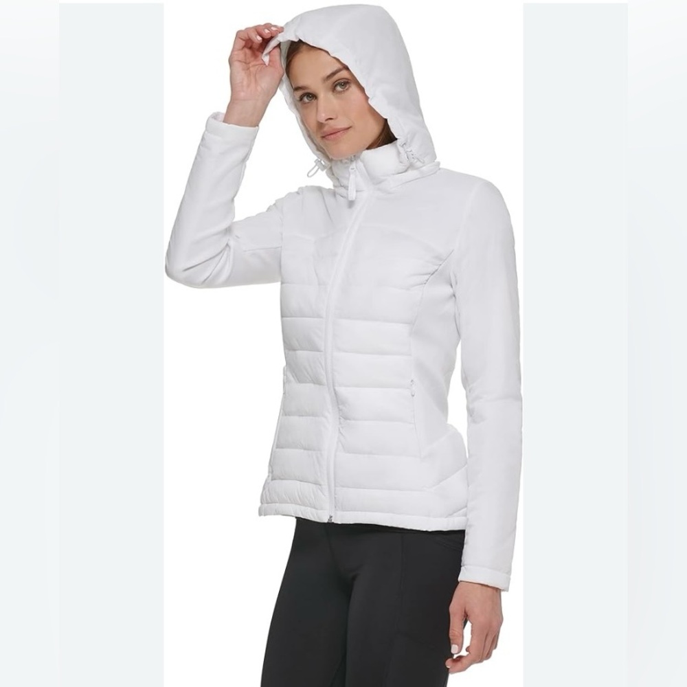 New🔥 Calvin Klein Women's Hooded
Mix Media Coat - White - Size M